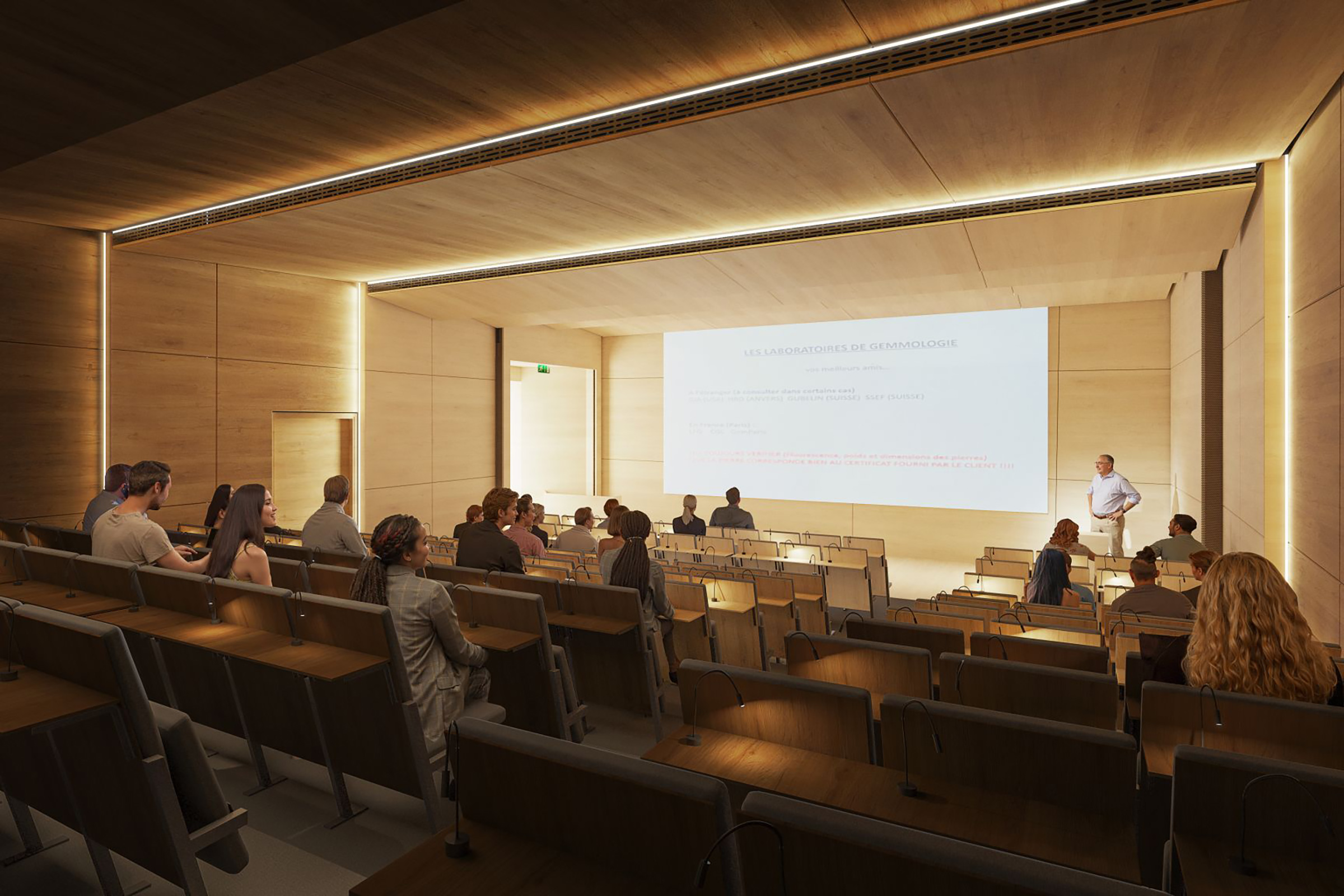 Amphithéâtre Cézanne, Ecole du Louvre, Paris,auditorium, Quentin Fruchaud, QFA, conception, éclairage, réseaux scéniques, concours
