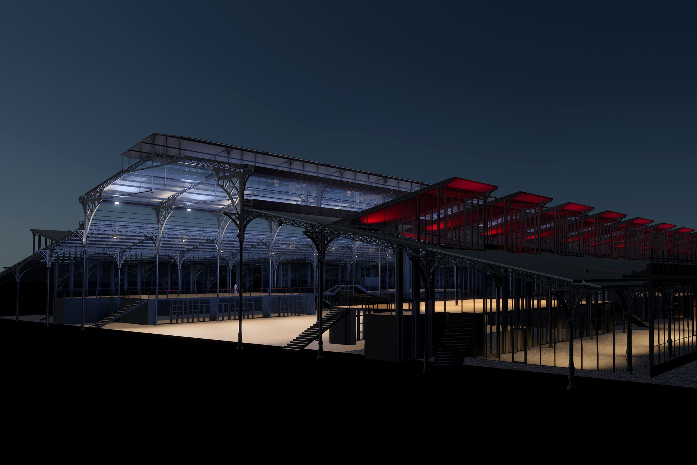 conception lumière, éclairage, éclairagiste, grande halle Villette, eppghv, paris, patrimoine